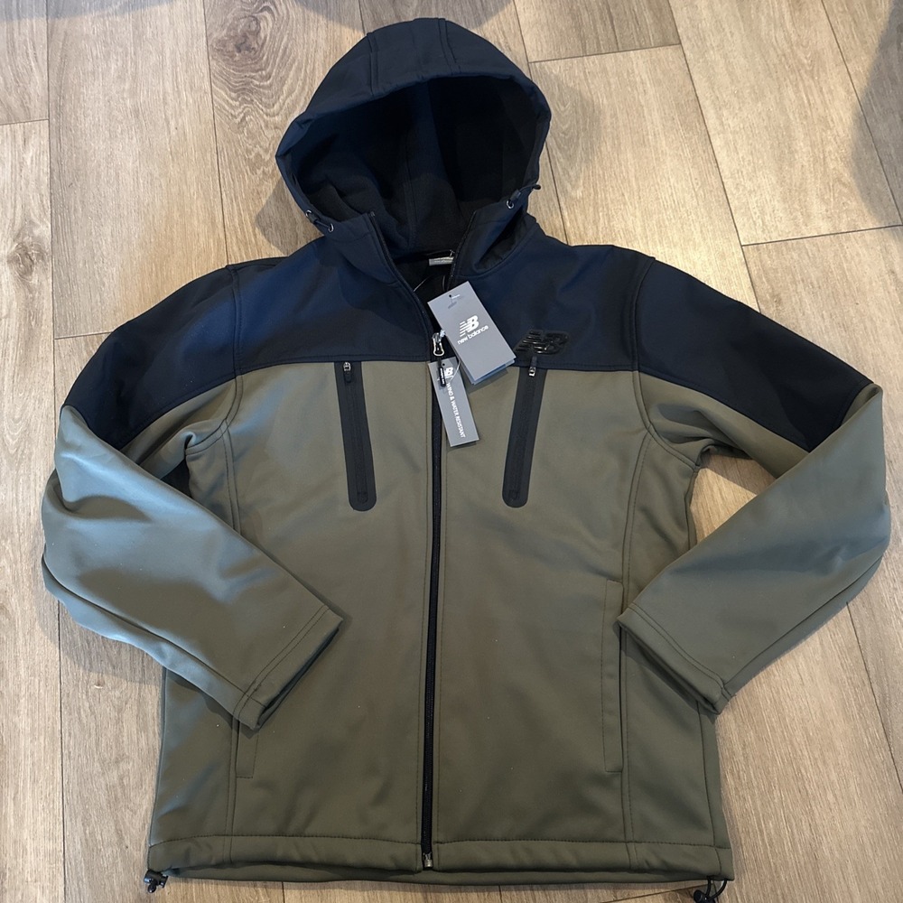 New Balance Full Zip Softshell Stretch‎ Green/Black Hooded Jacket Men's Small